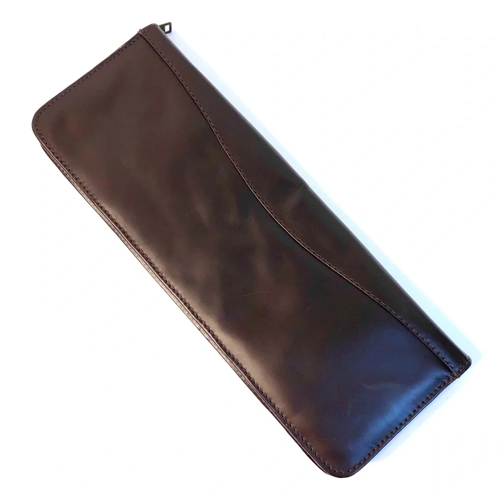 DiLANA Dark Brown Leather Zip Up Neck Tie Travel Case